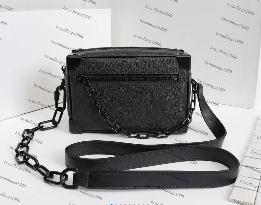 M44480 czarny kwiat symetryczny bagażnik torba z prawdziwej skóry Mini torby na ramię wiadro etui moda damska nowa torebka crossbody brązowa z pomarańczowym łańcuszkiem