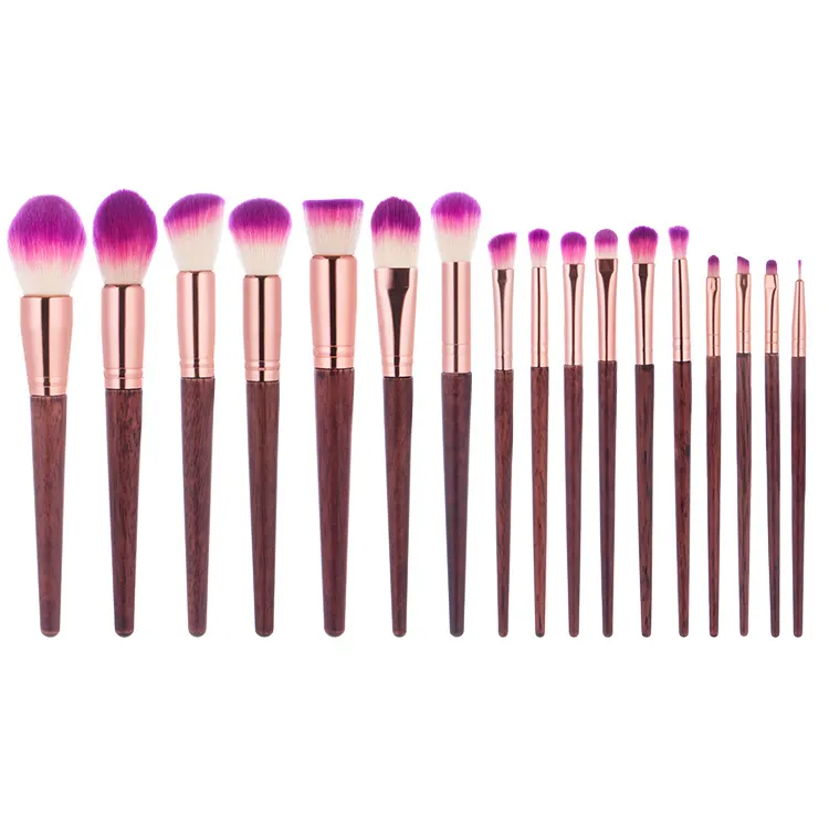 17PCs Professional Makeup Brushes Foundation Blending Blush Concealer Eye Shadow Brush Set Synthetic Fiber Wooden Handle Makeup Tools