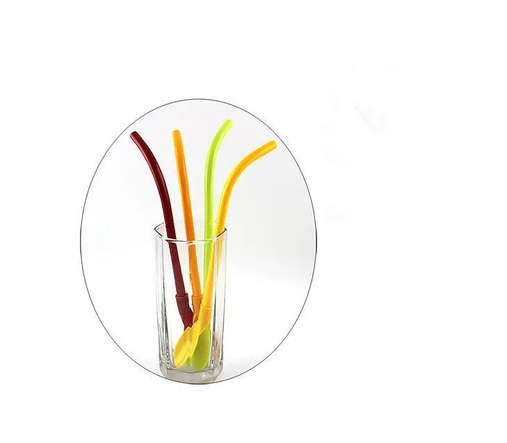 Creative Straw Spoons Colorful Plastic Dringking Straws Smoothies Stirring Milk Shake Spoons Straws Party Supplies CCA11869-C 500pcsN