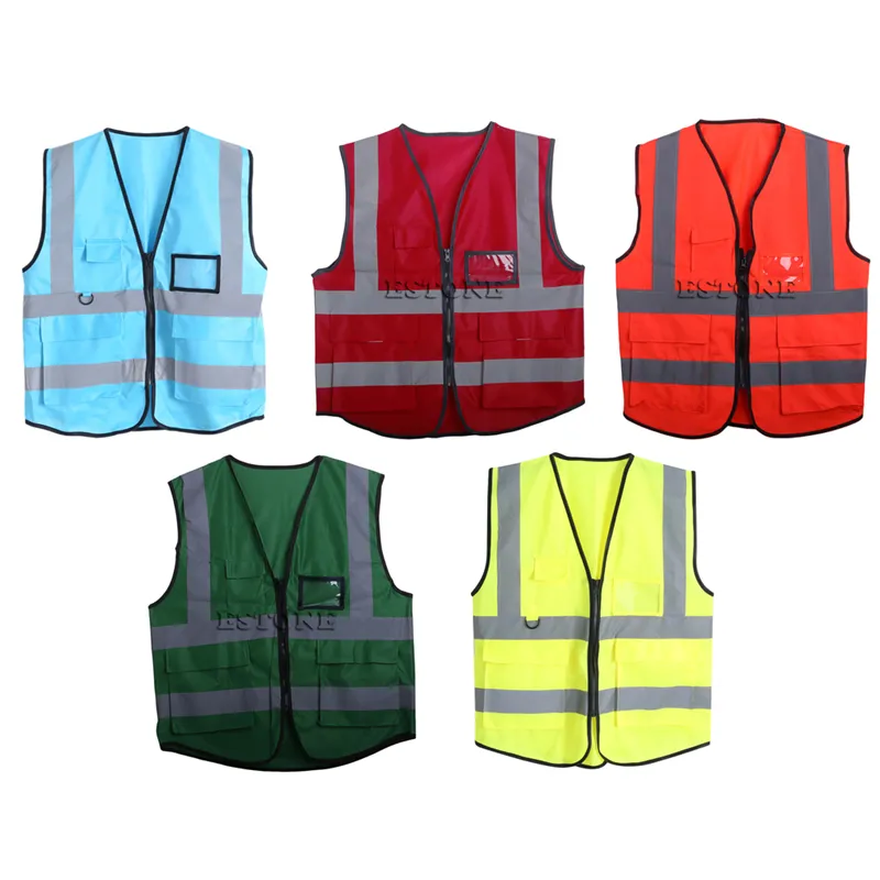 1Pc Multicolor Hi-Vis Safety Vest Reflective Jacket Security Waistcoat 5 Pockets