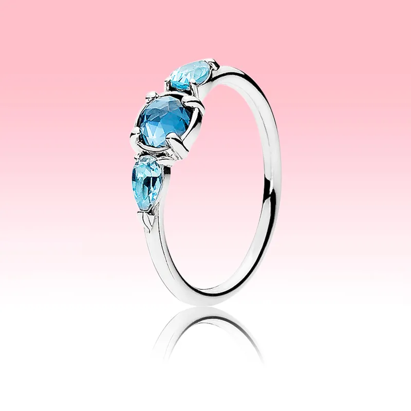 블루 스톤 CZ 다이아몬드 결혼 반지 여성 여자 선물 보석 Pandora 925 스털링 실버 약혼 반지 원래 상자 고품질