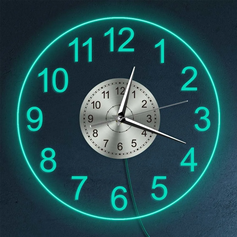 Modern Acrylic Wall Clock With LED Backlight Bedroom Bedside Night Lamp Wall Clock Glow In Dark Multi Colors LED Lighting Decor Y200407