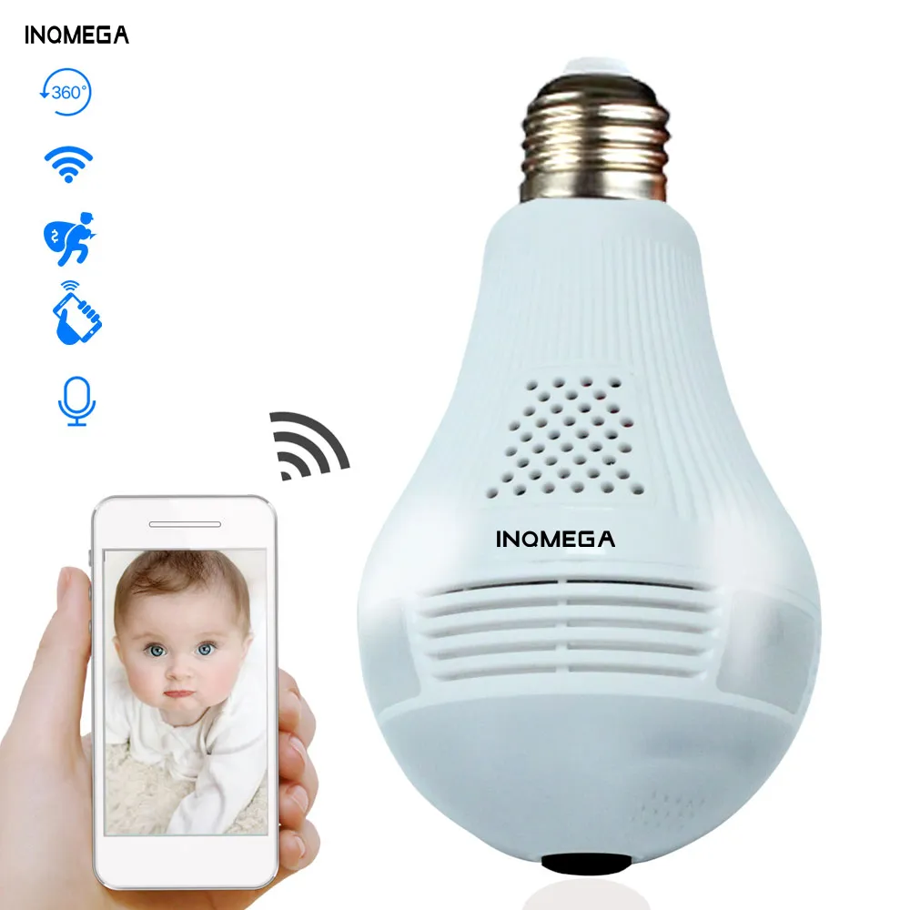 2019 INQMEGA 360 gradi LED luce 960P panoramica wireless sicurezza domestica sicurezza WiFi CCTV Fisheye lampadina lampada telecamera IP audio bidirezionale