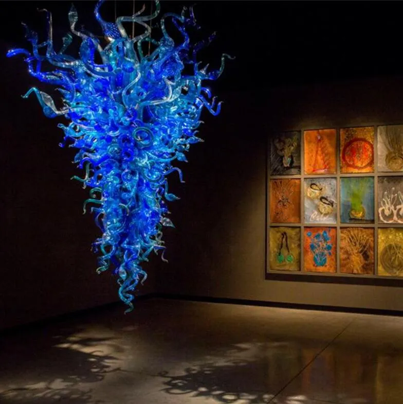 Lustres Artísticos Grandes Lustres de Murano Azul Luz Moderna Atacado LED Lustre de Vidro Soprado à Mão Lustre de Cristal