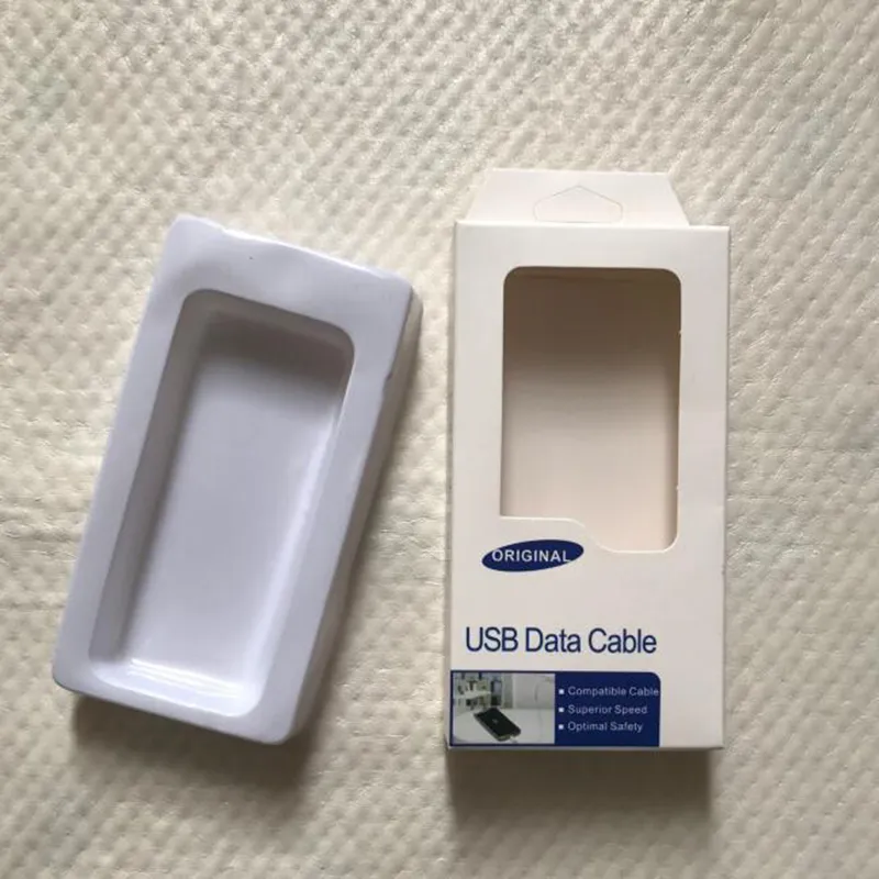 Samsung V8 V9 3FT 6FT USBデータケーブルマイクロチャージャーライン表示ボックスのプラスチック製の内部トレイ付き元のホワイトペーパーボックス