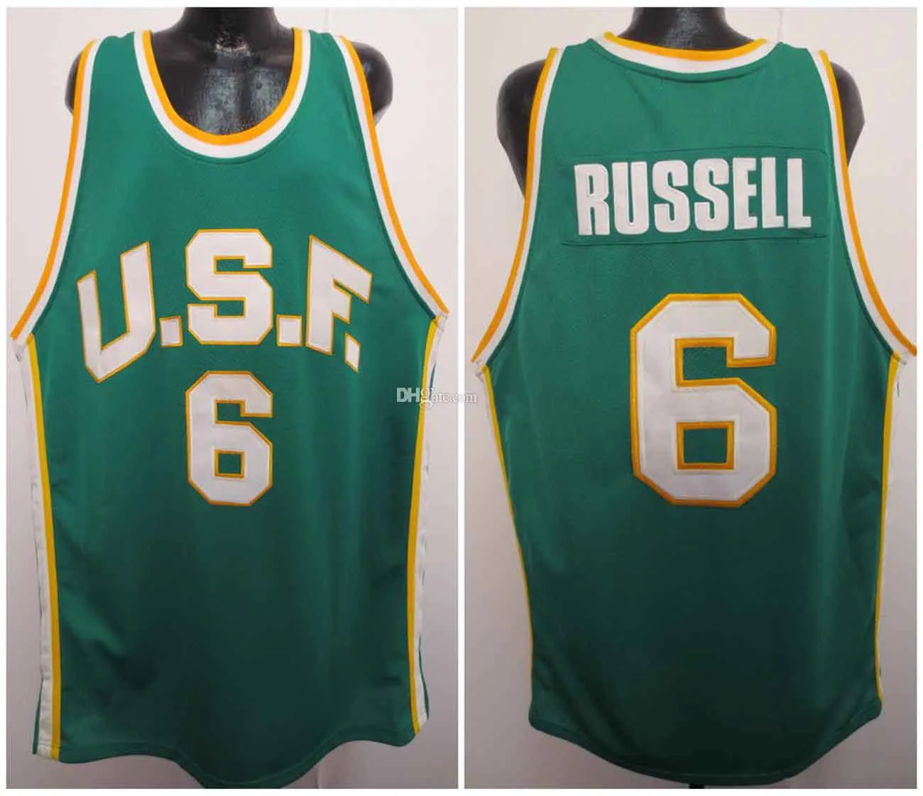 Bill Russell # 6 San Francisco Üniversitesi Retro Basketbol Jersey Erkek Dikişli Özel Herhangi Bir Numara Adları Formalar