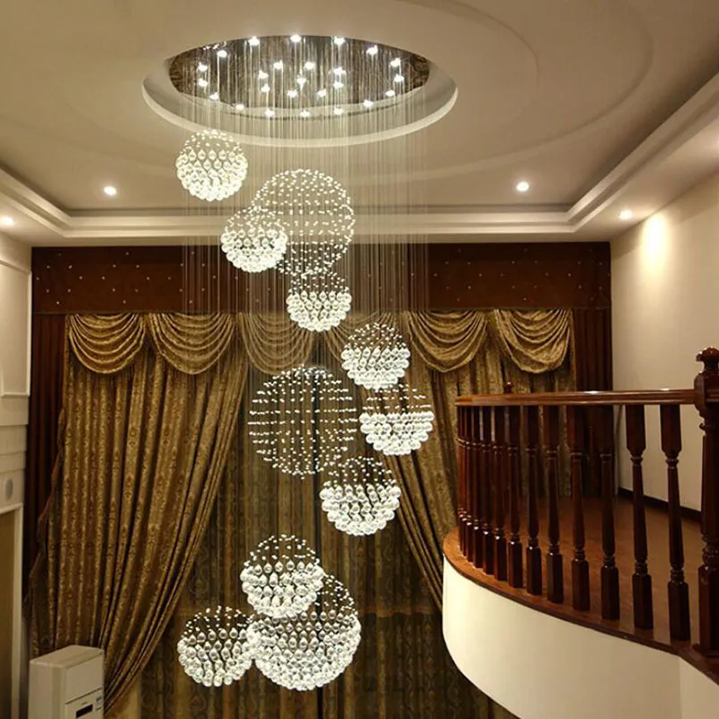 Modern Chandelier Large Crystal Light Fixture for Lobby Staircase Stairs Foyer Long Spiral Lustre Ceiling Lamp Flush Mounted Stair Light