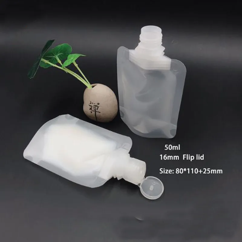 500pcs Stand Up Plastic Bag Packaging Spout Pouch for Liquid Cream Sample Storage 30ml 50ml 100ml Flip Lid Screw Cap