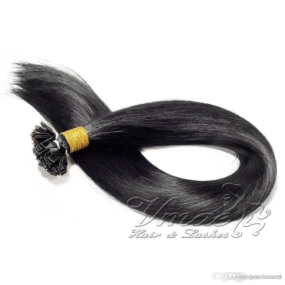 VM Brasiliano Nero Dritto Doppio Disegnato Punta Piatta Estensione Dei Capelli Pre Bonded 100g Cheratina 14 A 26 Pollici 100% Capelli Umani Vergini