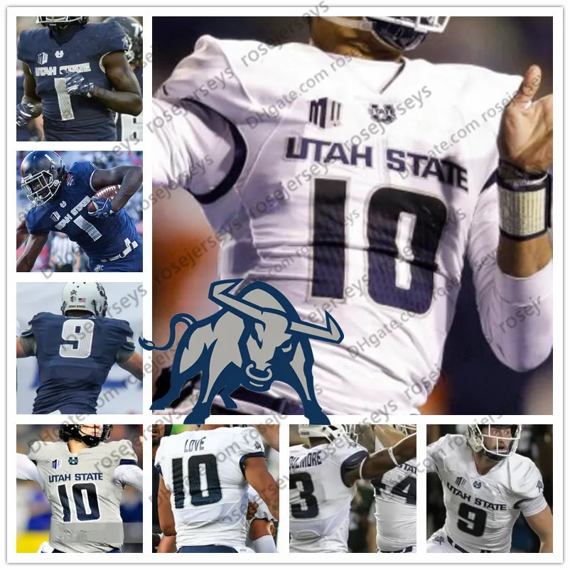 Custom Utah State Aggies 2019 Football Any Name Number Blue Navy Grey White 10 Love 16 Nathan 9 Bobby Wagner 54 Jersey 4XL