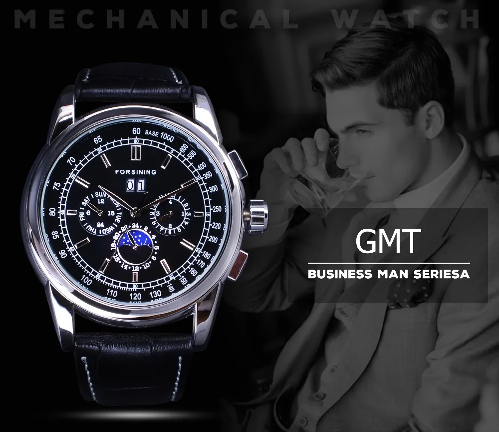 Forsining Luxe Maanfase Ontwerp ShangHai Beweging Mode Vrijetijdskleding Automatische Horloge Schaal Wijzerplaat Heren Horloge Topmerk Luxury249y