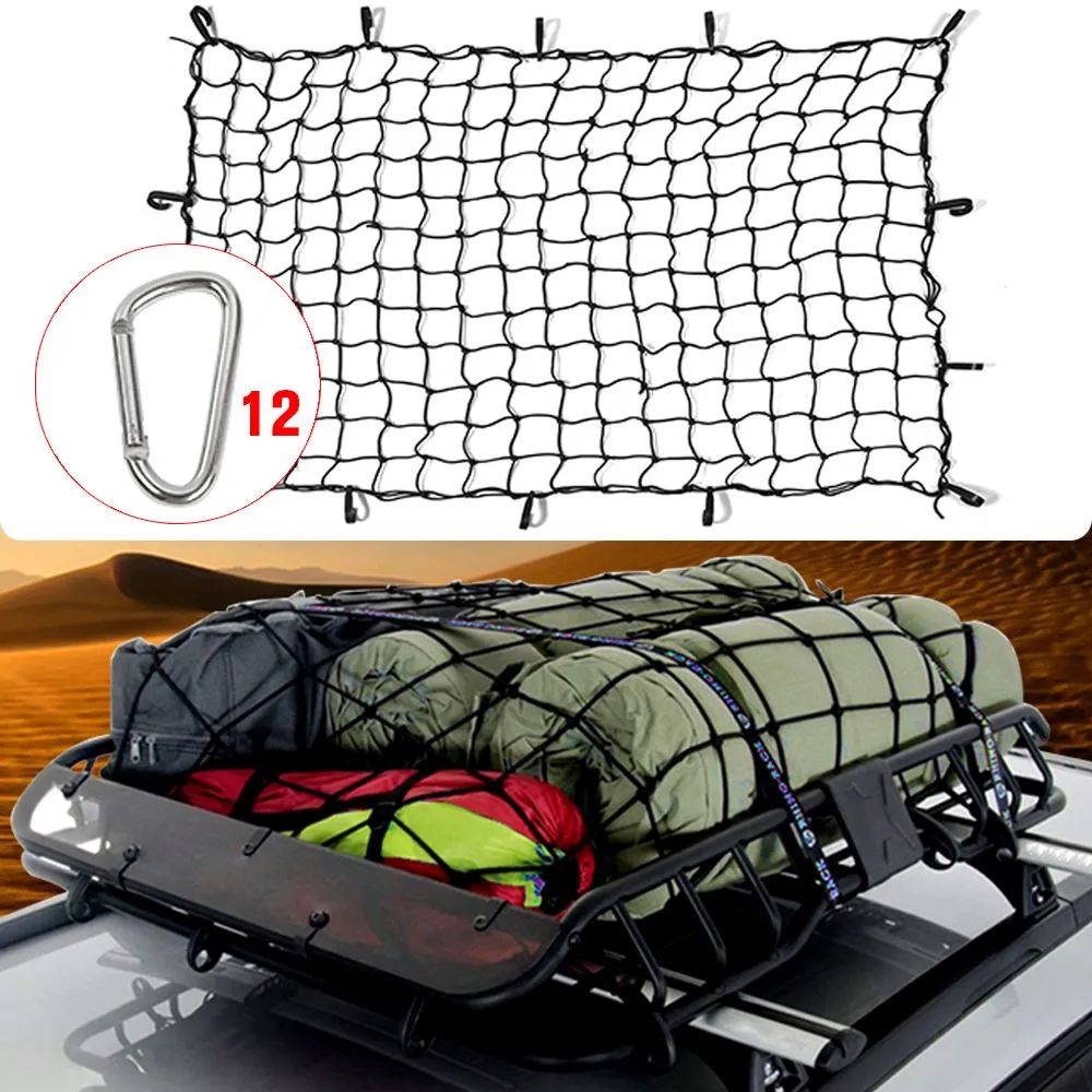 Filet à bagages pour voiture Filet à bagages Filet fixe 47,24 x 70,86 pouces pour Jeep Wrangler Rooftop Cargo Carrier (Noir)