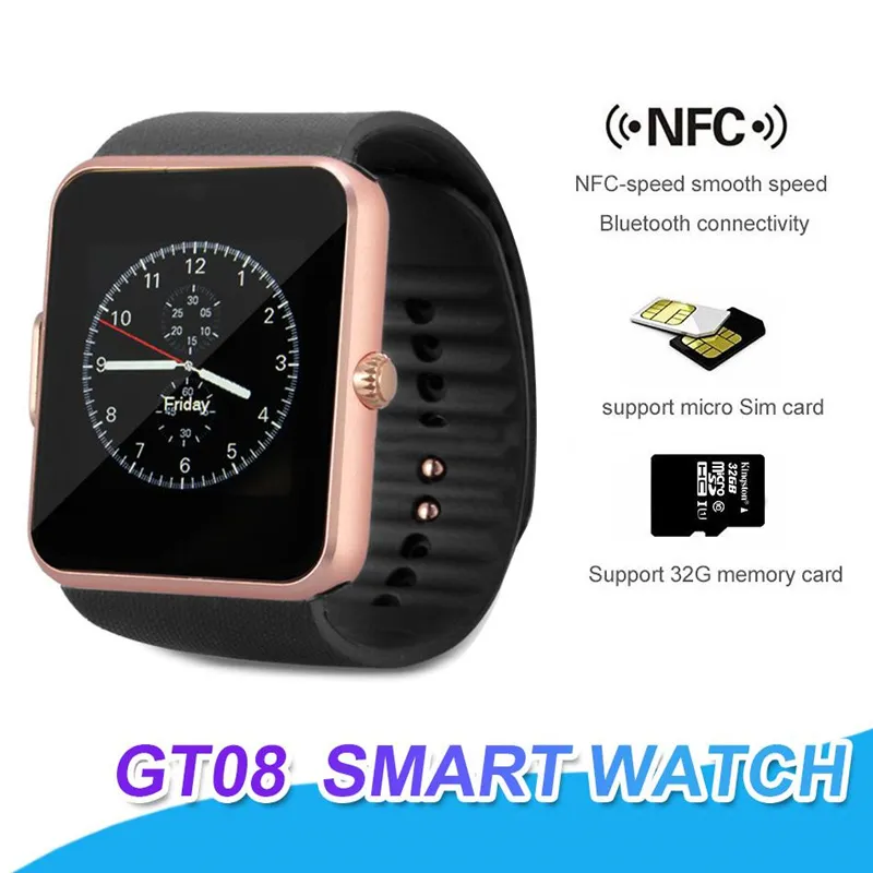 Montre intelligente Bluetooth GT08 avec emplacement pour carte SIM Bracelet de santé NFC pour Smartphone Android Samsung iPhone PK DZ09