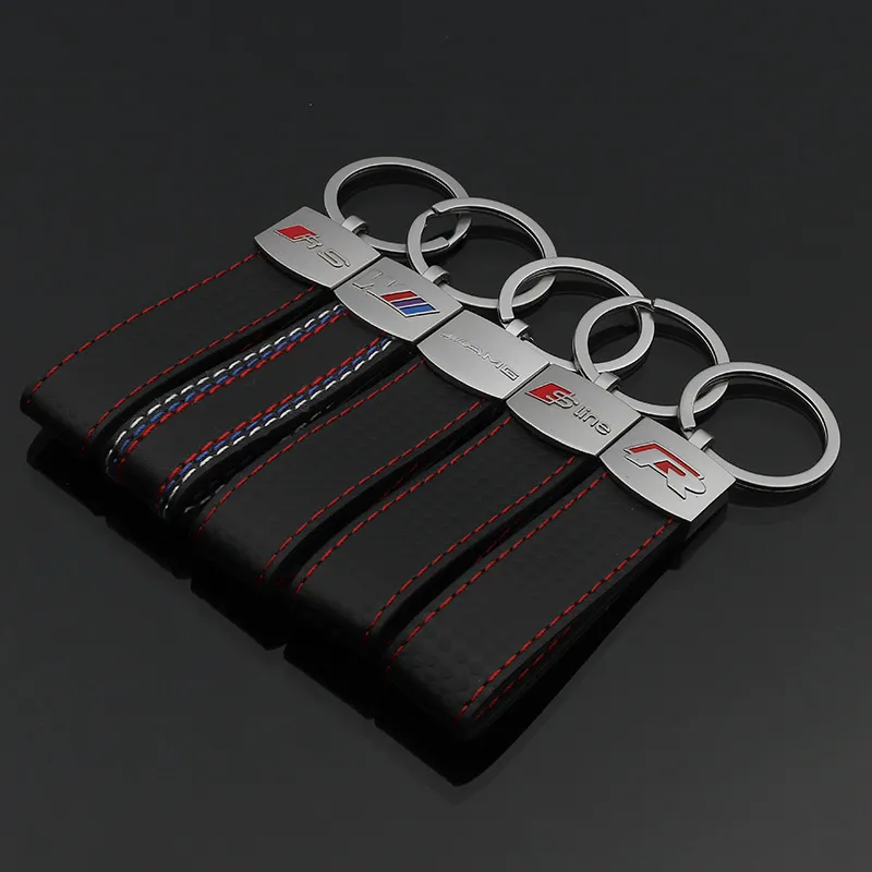 2 pièces 3D Logo de voiture en cuir Porte-clés auto Porte-clés Porte-clé de  la chaîne Keyfob Pour BMW M3 Audi RS Sline AMG Car Styling Accessoires