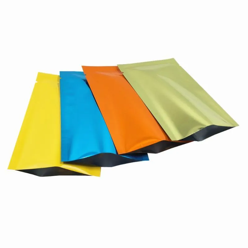 100 Uds. Bolsa de vacío termosellable de lámina Mylar de color brillante con tapa abierta, paquete de muestra, bolsa a prueba de olores para envolver dulces de Chocolate