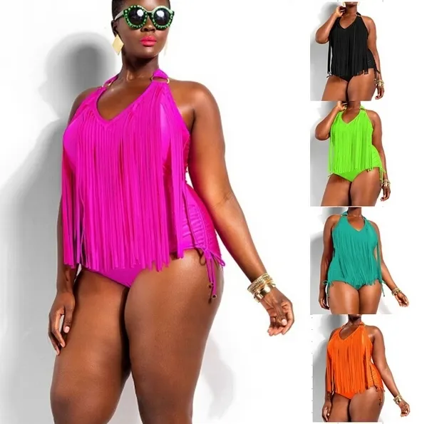 Súper grande 2xl 3xl 4xl Tallas grandes Traje de baño con flecos Negro Traje de baño grande de una pieza Trajes de baño para mujeres con borla Monokini Y19062801