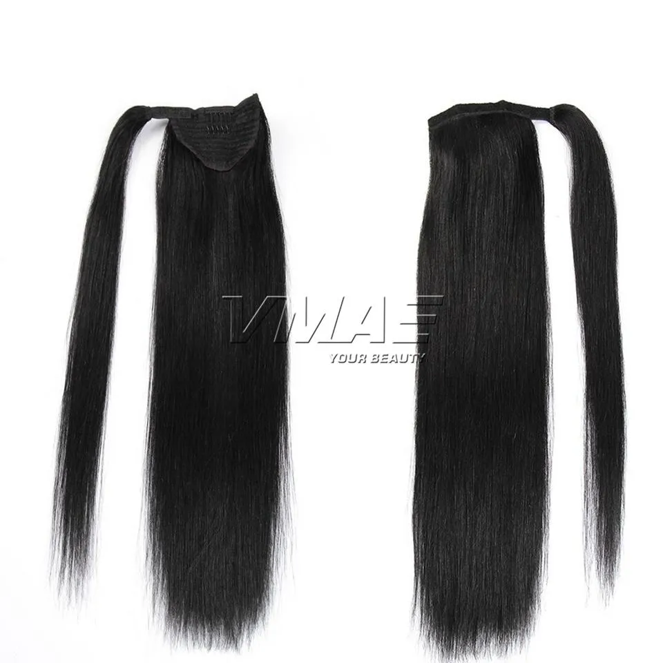 VMAE Peruvian 120 g 10 to 24 inch Drawstring Ponytail Virgin Human Hair Extensions Natural Color Clip In Straight Horsetail