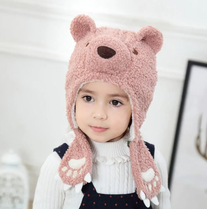 Inverno quente berber velo grosso bebê earmuffs gorro chapéu moda bonito urso grosso gorro boné infantil macio grils chapéus