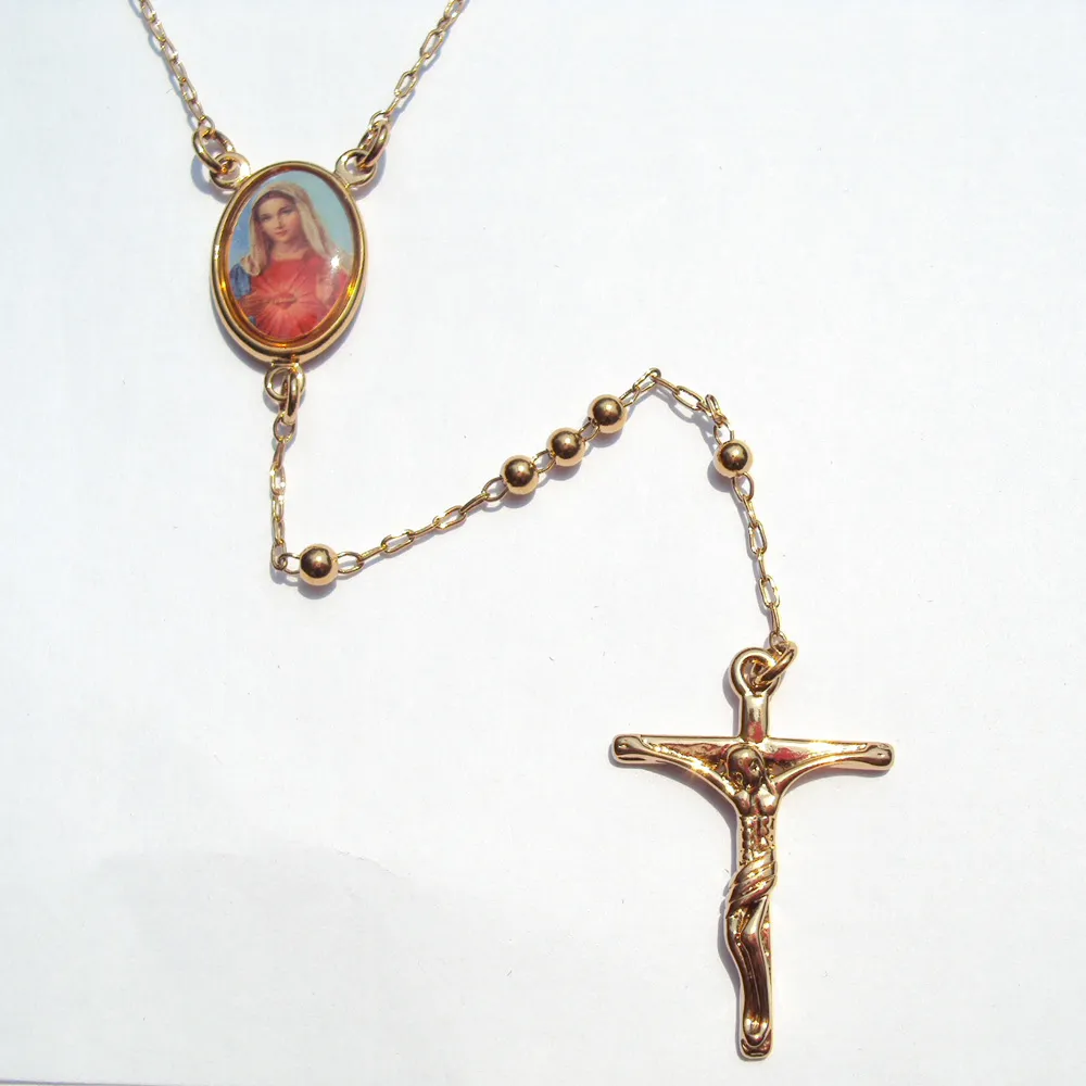 Лояльные женщины прохладно 14 K, наполненное желтым золотом, подвеска Rosario Rosario Rosary Beads Chain