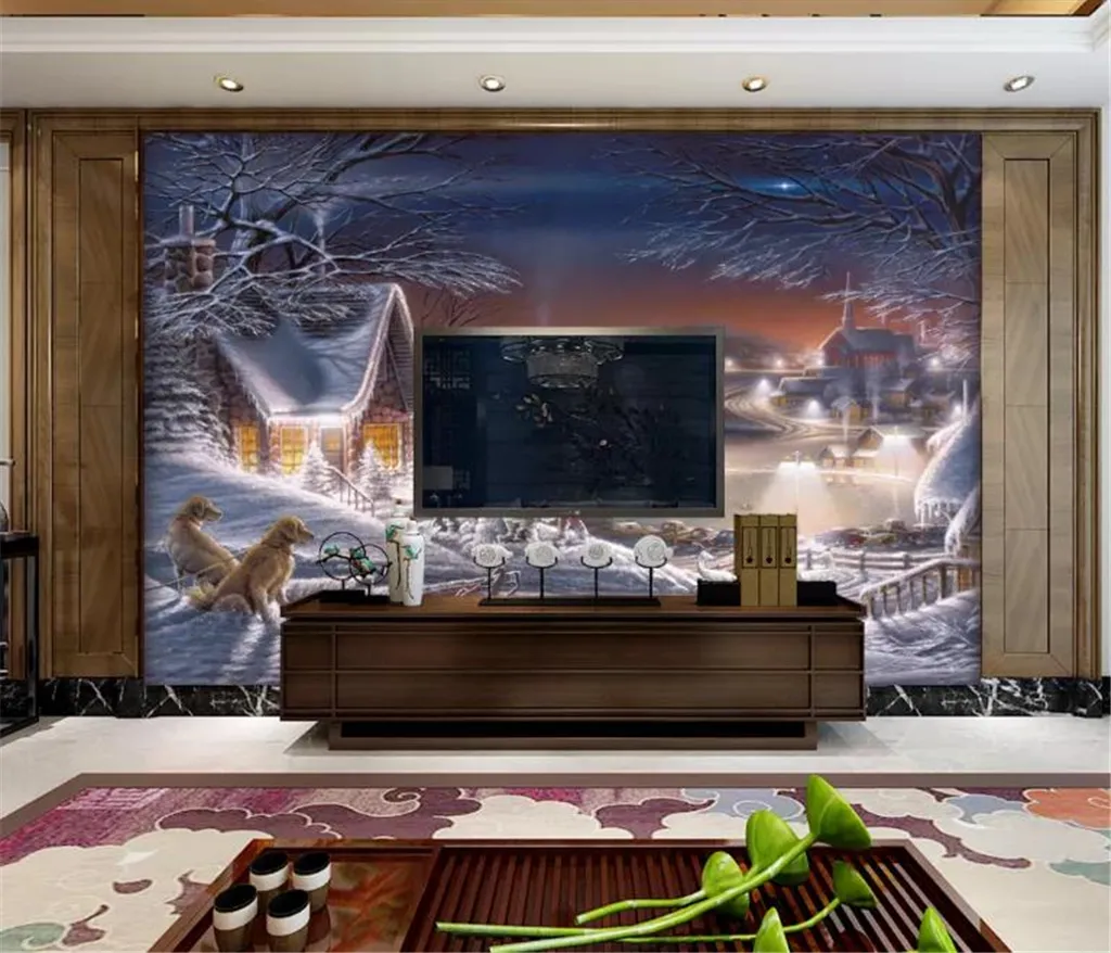 Custom 3D Wallpaper Modern Simple Snow Village Snow Scene rural Style Living Room Bedroom Background Wall Decoration Mural Wallpaper