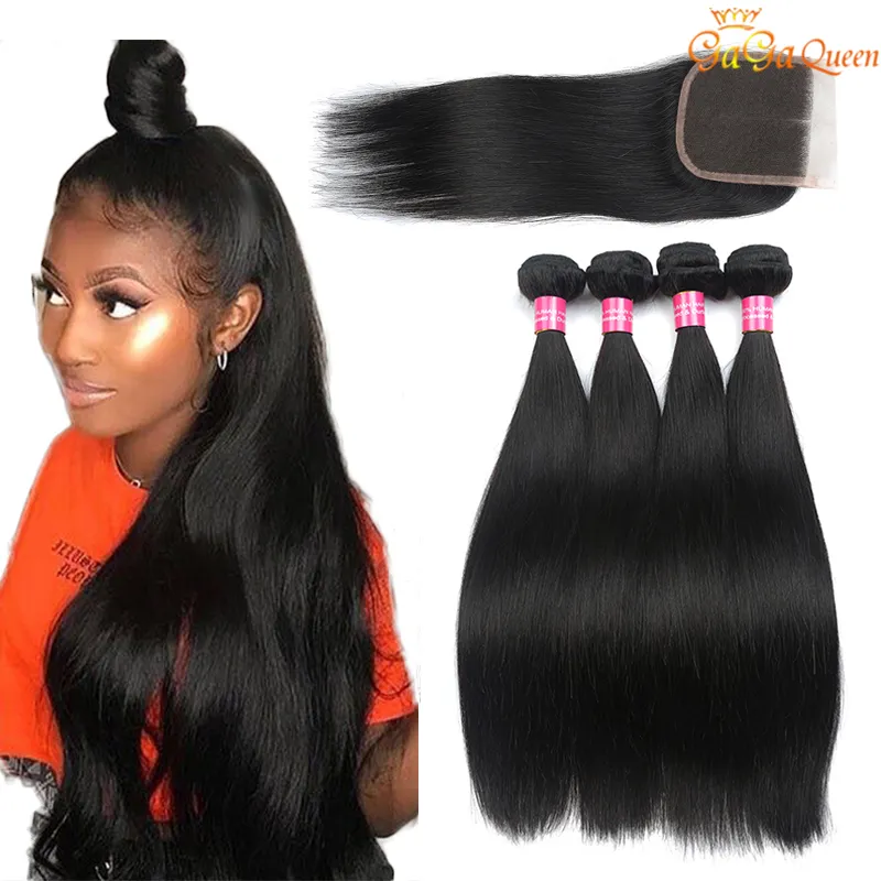 Straight Hair Bundles With 4x4 Closure Brazilian Human Hair With Lace Closure Unprocessed Brazilian Virgin Hair Straight Closure