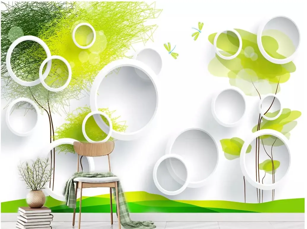 Atacado-murais-Personalizados 3d papéis de parede home decor papel de parede da foto moderna 3d círculo verde árvore abstrata tv fundo papel de parede