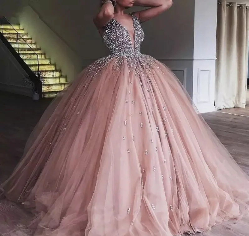 2019 Champagne Pink Quinceanera Dress Princess Tulle Arabo Dubai Sweet Long Girls Prom Party Pageant Gown Plus Size Custom Made