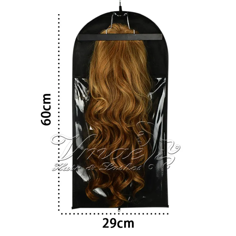 PVC-fönster Zip Lock Human Hair Extensions 4 Nya Färgpiggpaket Väskor Hårhängare Dammsäker Hängande hängare Förpackning Bag med hängare