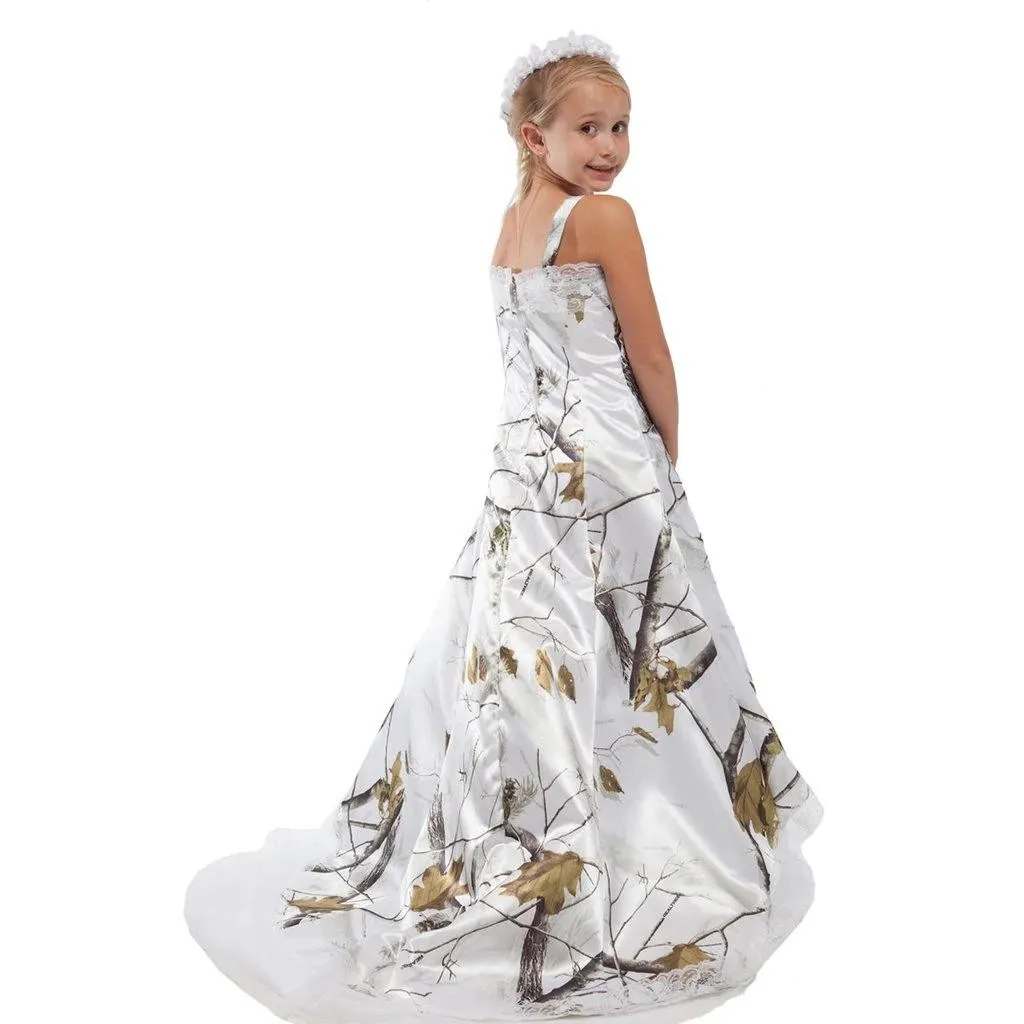 White camo flower girl best sale dresses