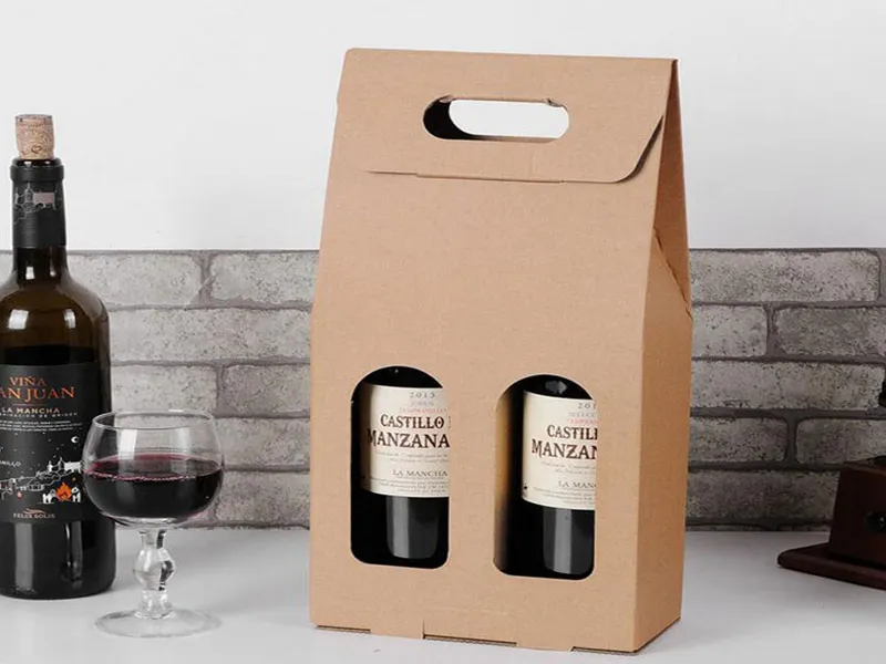 Lot 6 Boîtes à Vin WAVE Kraft - Emballage Cadeau Élégant Click & Go