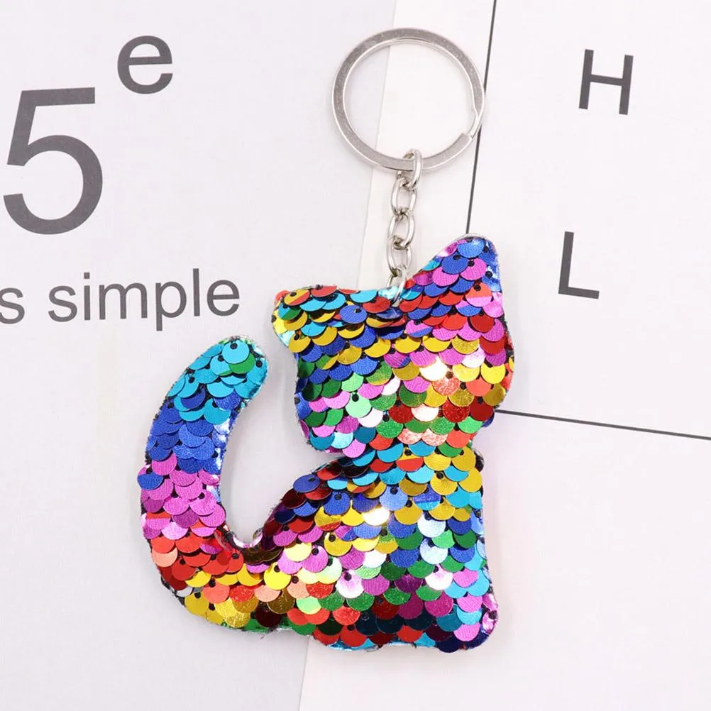 12pçs chaveiros de gato coloridos lantejoulas glitter porta-chaves chaveiro para chave de carro celular sacola bolsa charms301k