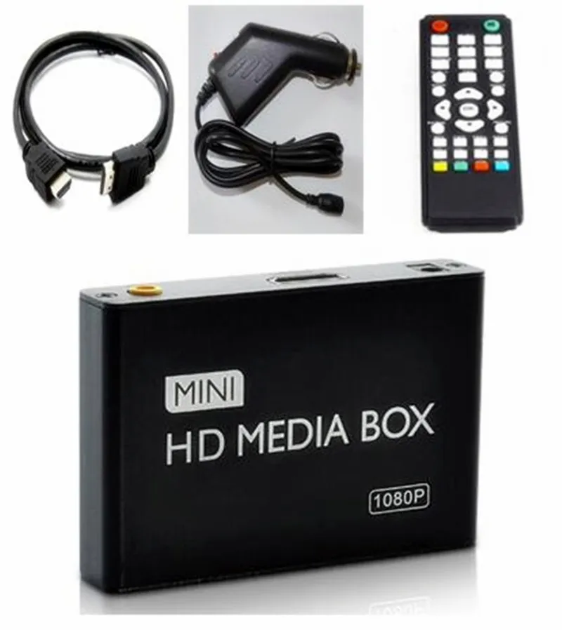 Freeshipping 1080P MINI Media Player for car HDD MultiMedia Video Player Media box with car Adapter H-D-MI AV USB SD/MMC HDDK7+C+A