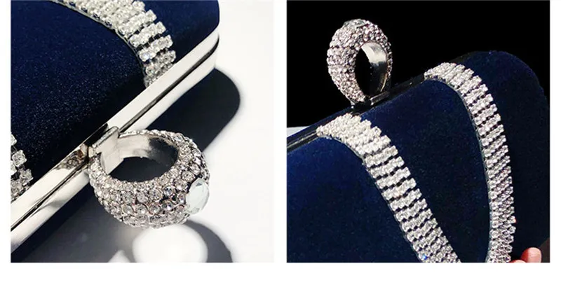 Moda femminile diamante forma a U borsa anello borsa da sera in velluto borsa di lusso con pochette per dita borsa per festa di nozze con catena2469