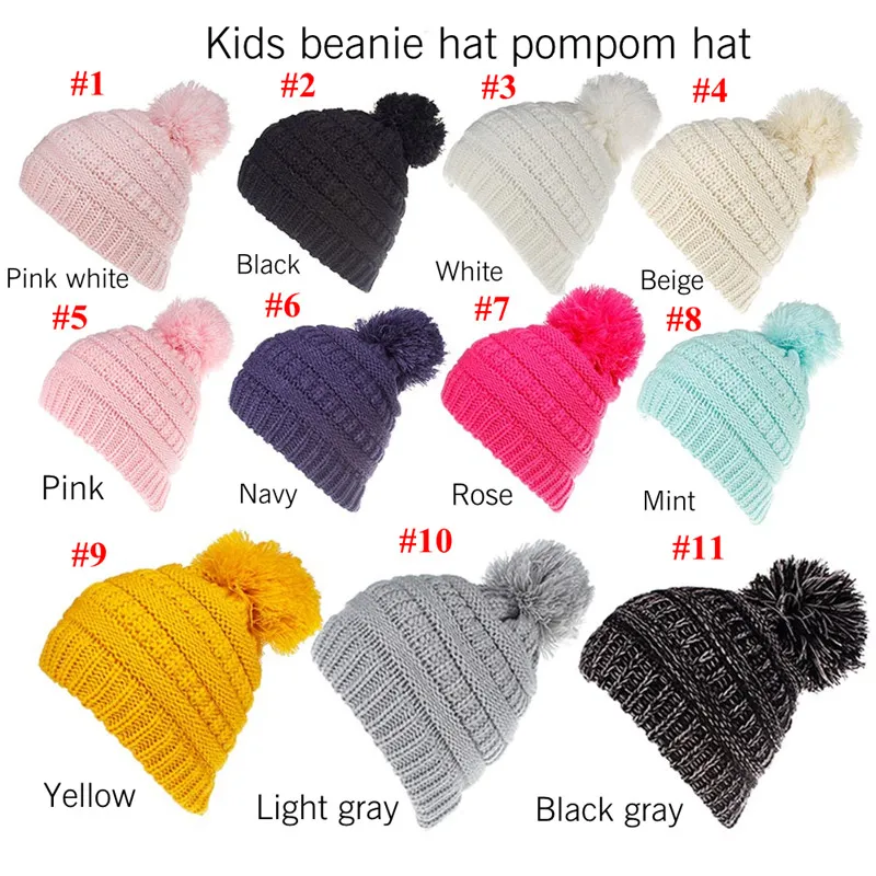 Enfants Pompon Chapeaux Bonnet Tricoté Mode Gorro Filles Femmes Hiver Chaud Tissage Bonnets Chapeau 11 Couleurs