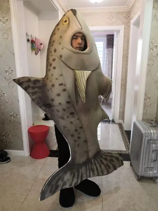 Immagini reali di alta qualita Costume da mascotte di pesce per pubblicita dimensioni degli adulti industriale diretta spedizione gratuita