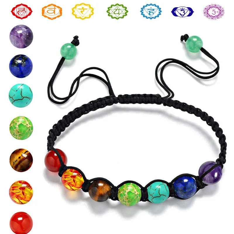 8mm Yoga 7 Chakra Armband Bangel Reiki Natursteinperlen Armbänder Manschetten Buddha Mode Schmuck