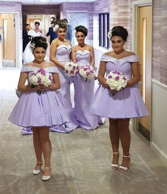 2019 Two Styles Lavender Bridesmaid Dresses With Lace Appliques Off Shoulder Short Bridesmaid Dress Mermaid Maid Of The Honor Dress Long
