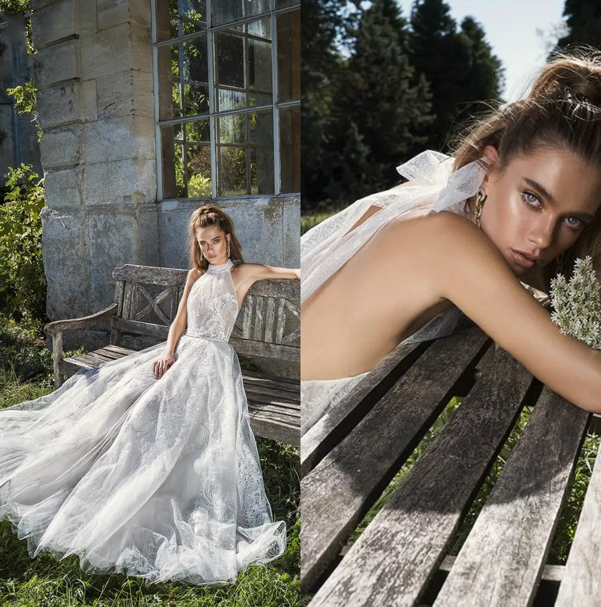 Save Big on Bulk Sweep Brush Train Wedding Dresses 2020 Modest Birenzweig A  Line Wedding Dresses Halter Sleeveless Backless Lace Applique Bow Wedding 