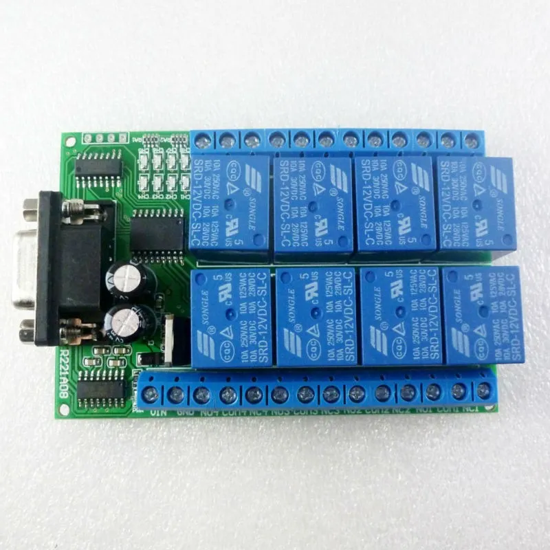 Freeshipping DC 12V 8 Kanal RS232 Relaisplatine PC USB UART DB9 Fernbedienungsschalter für PLC Smart Home Garagentor Autoalarm Bauernhof Motor