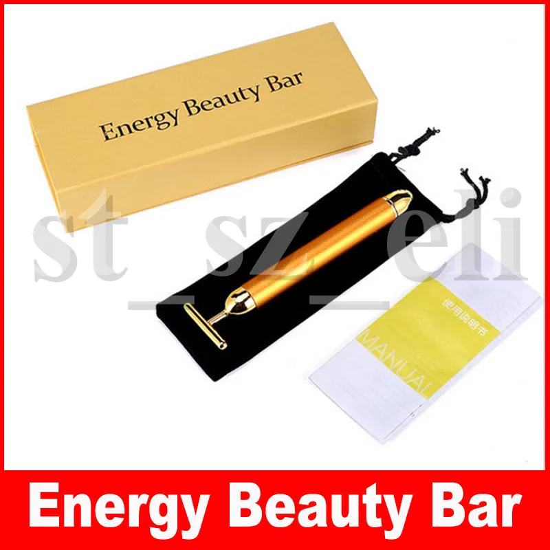 24K Energy Beauty Bar Golden Derma Roller Energy Face Massager Beauty Care Vibration Facial Massage Electric