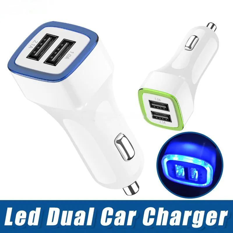 LED Dual USB Car Charger Vehicle Power Adapter portátil 5V 1A Para Samsung S10 Nota 9 NOTA 10