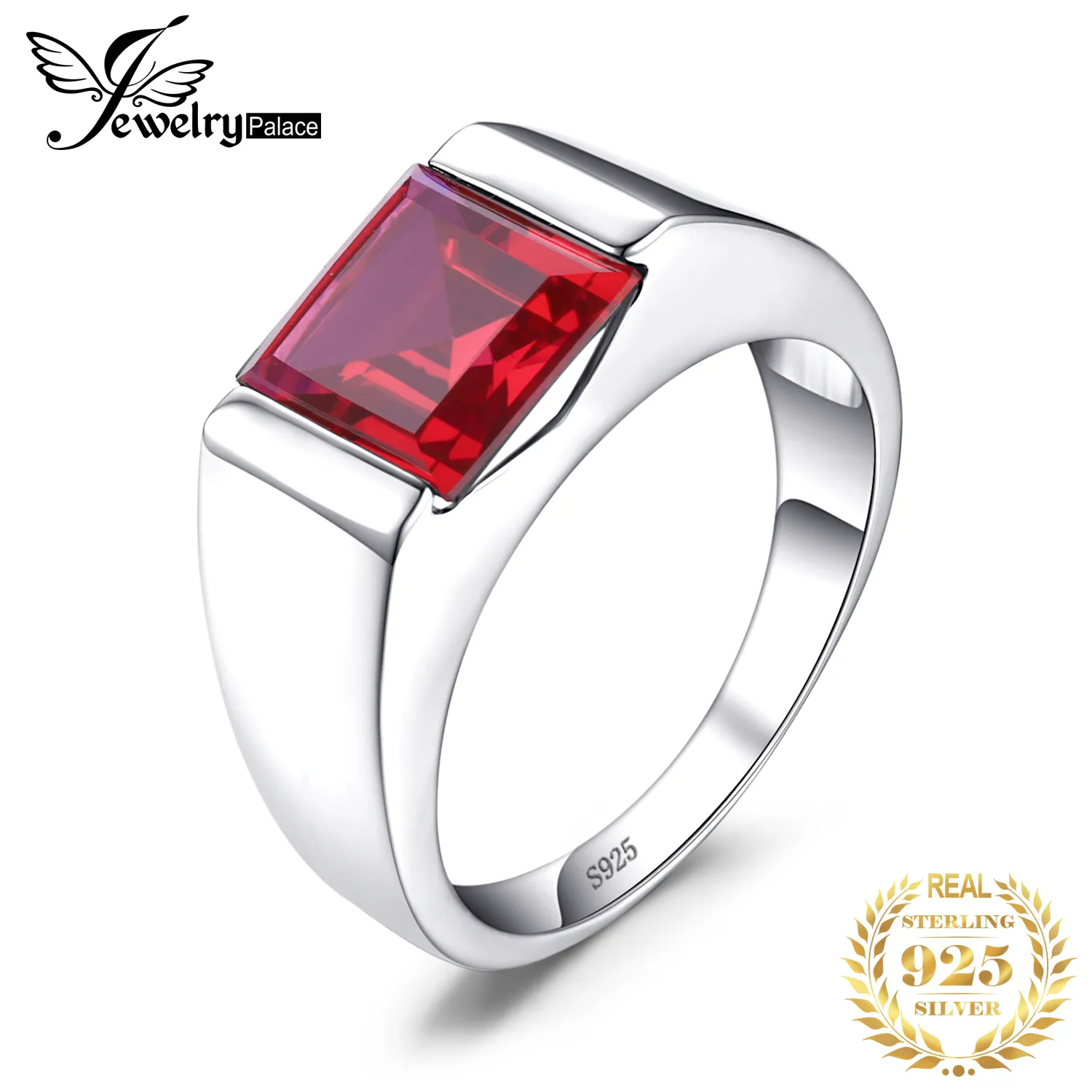 Mens silver ring best sale with red stone