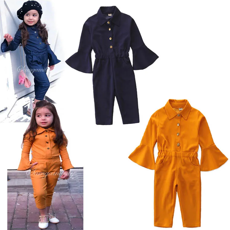 Fashionable Kid Girl Letter Print Zipper Long-sleeve Waisted Jumpsuit