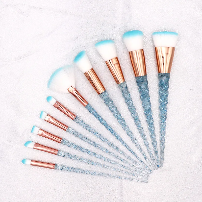 10pcs Blue Unicorn Makeup Brushes Set Powder Eyeshadow Foundation Lip Brush Crystal Diamond Make up brush Kits maquiagem