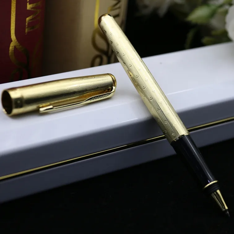 Gratis fraktskolekontorsleveranser Roller Ball Pen Metal Gold Signature Ballpoint Pennor av Fast Writing Good Quality Stationery