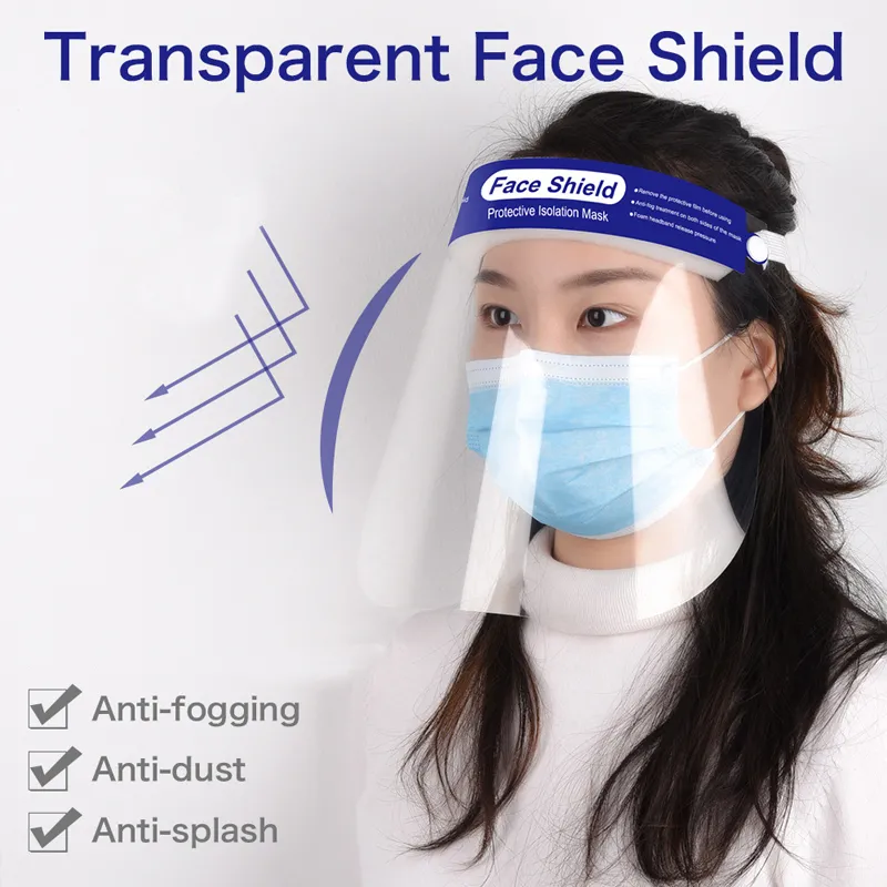 DHL Masque de protection facial Masque transparent Anti-buée Isolation complète du visage Protection de visière transparente Prévenir les éclaboussures de gouttelettes Sécurité