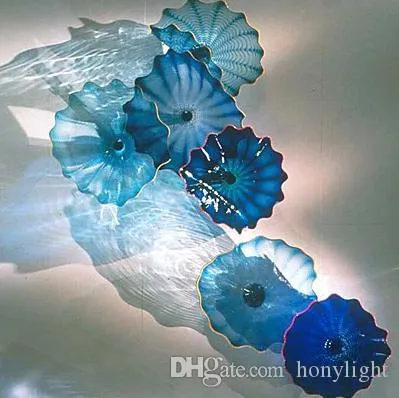 Modern Blue Glass Lamp Hanging Plates Wall Art Design European Type Home Decoration Style Hand Blown Murano Flowe Plate