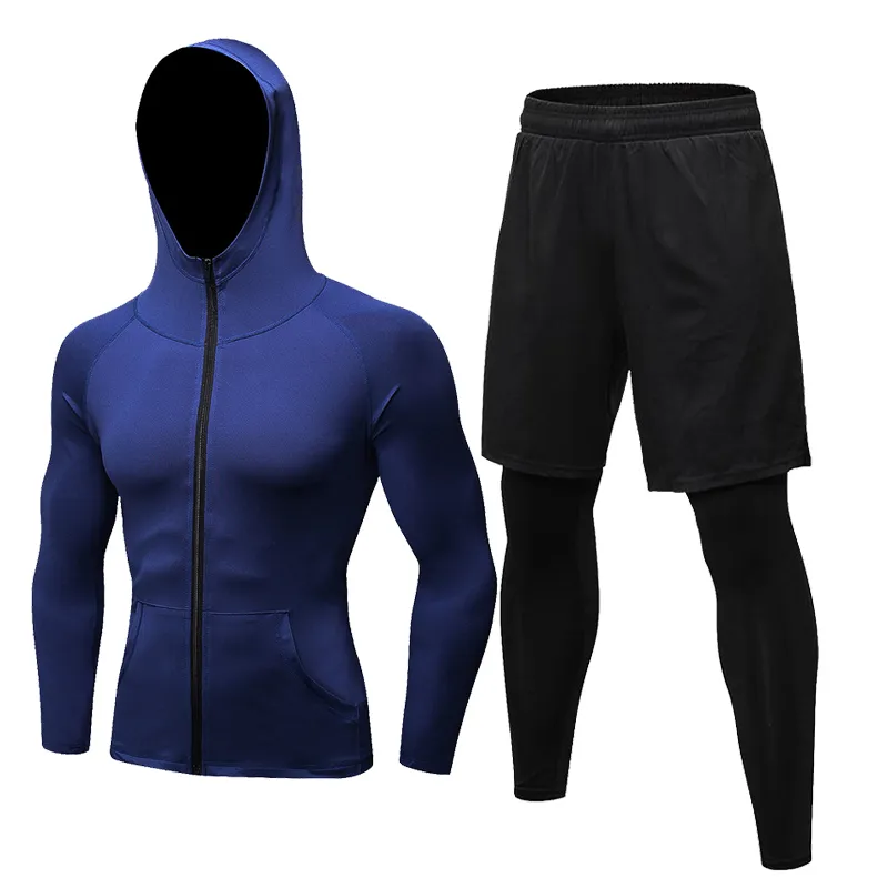 Sonbahar Erkekler Sıkıştırma Seti Kış Termal Gym Fitness Spor Takım Elbise Koşu Set Egzersiz Eşofman Sahte Sıkı Pantolon Spor Coat