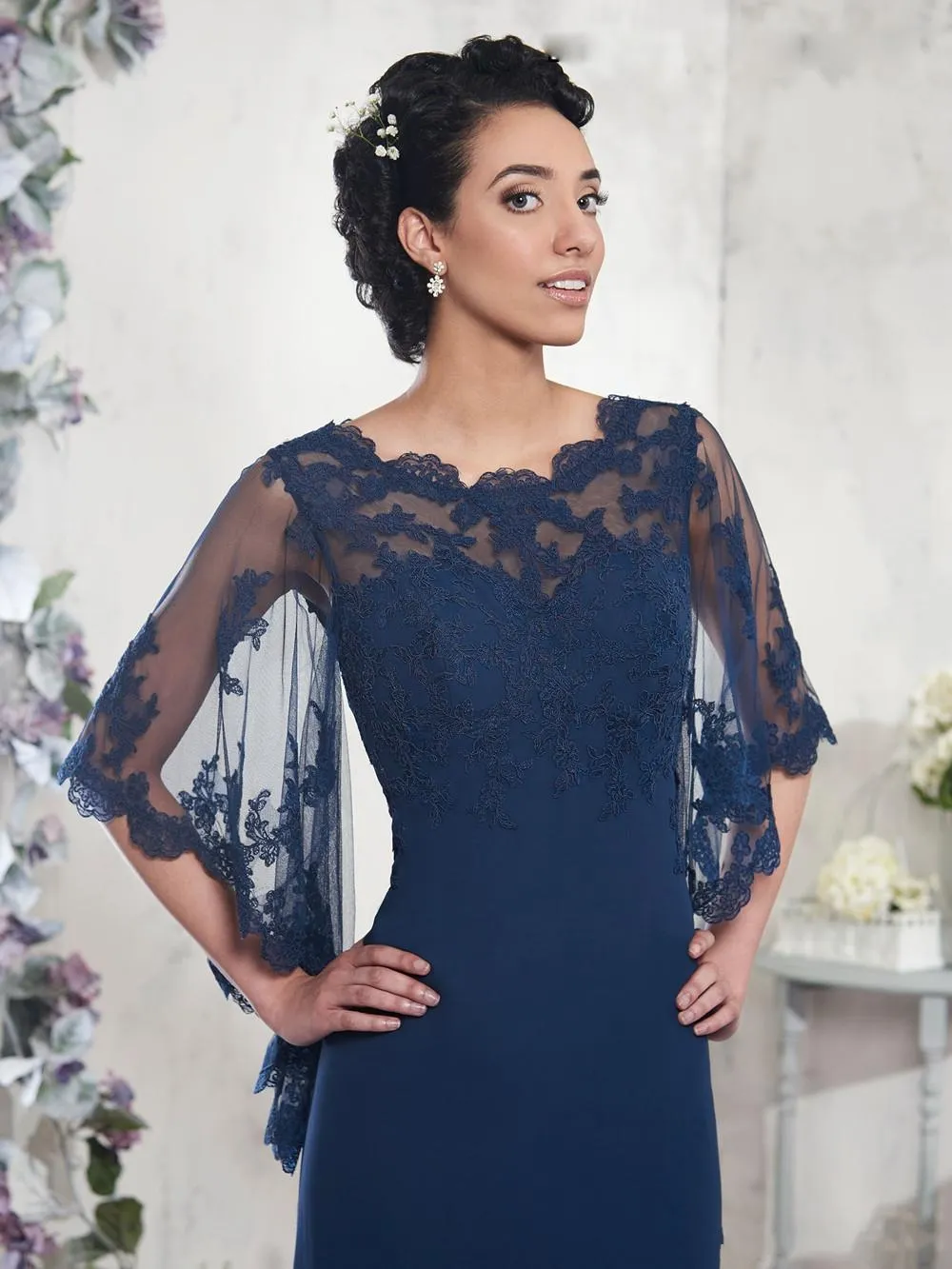 Vestidos Elegantes Para Madre De La Novia, Vestido De Gasa Azul Marino  Oscuro Con Mangas Largas De Encaje, Vestido De Noche Hasta El Suelo De  104,28 € | DHgate, image size:1000x1333