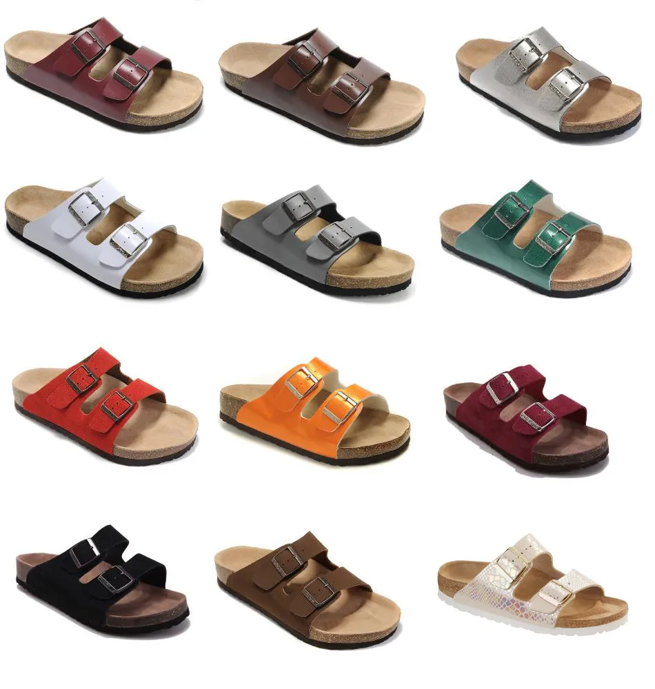2020 Yeni Renk Sıcak Marka Arizona Erkekler Düz Topuk Sandalet Kadın Moda Yaz Plajları Casual Fooware Toka Ile Hakiki Deri Terlik Toptan